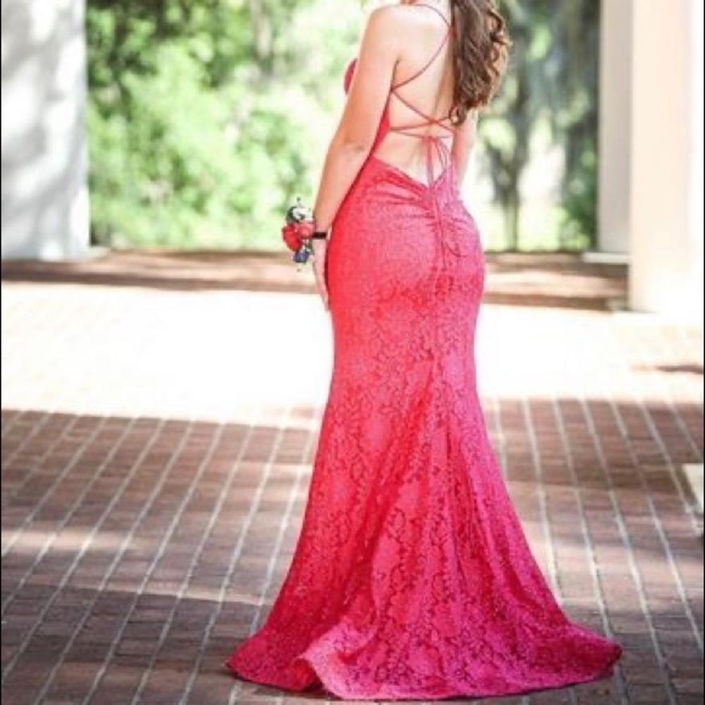 Beautiful bright pink Sherry Hill lace dress - Picture 1 of 5